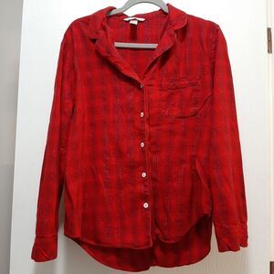 VICTORIA'S SECRET Red Black Pajama Tops Checker Button down Shirt Small